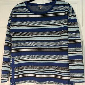 T by Talbots Navy and Gray Striped Top Womens Small